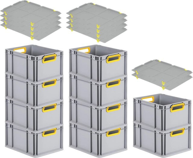 PROREGAL Spar Set 10x Eurobox Nextgen Color mit Auflagedeckel und Schiebeschnappverschlüssen, Gelb, H x B x T: 22 x 30 x 40 cm - Bild 1