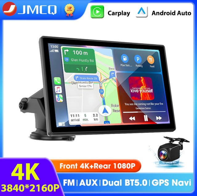 JMCQ 10 Zoll Dashcam mit 4K UHD Video Recorder, Wireless CarPlay und Android Auto, Bluetooth, GPS und Navigation in Schwarz - Bild 1
