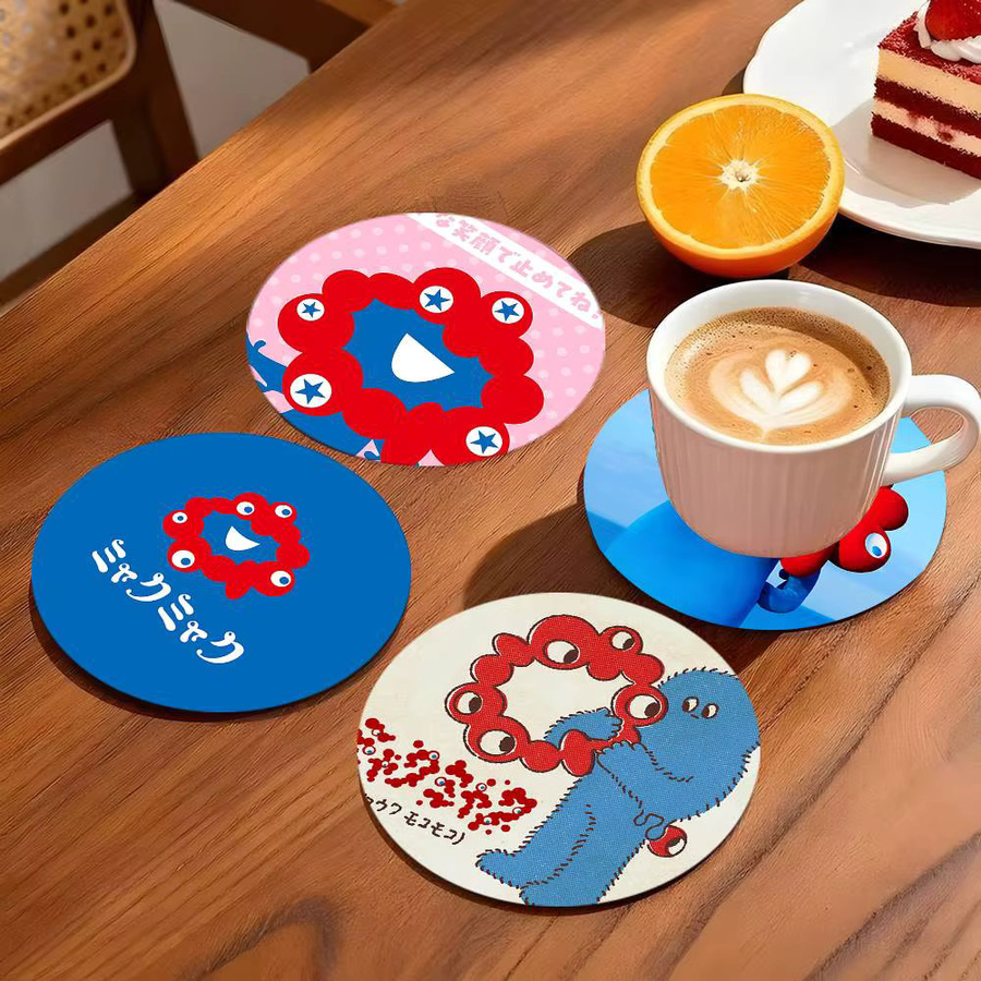 Bilibili Cartoon M-Myaku-Myaku Holzuntersetzer rund, Mehrfarbig, Durchmesser: 10 cm - Bild 2