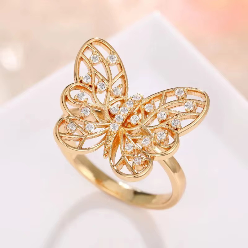 Huitan Damenring, Schmetterling, Zirkonia, Gold - Bild 2