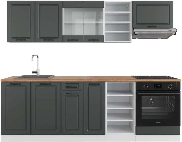 Vicco R-Line Küchenzeile Landhausstil in Anthrazit und Weiß mit Eiche-Optik, Breite: 240 cm - Bild 1