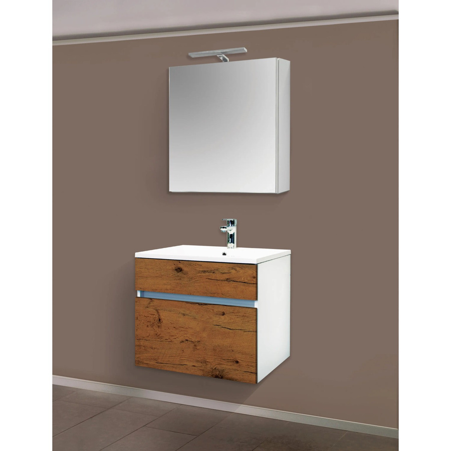 Sanotechnik Badmöbel-Set Stella 3-teilig in Eiche antik und Weiß mit Waschbecken aus Mineralguss und Spiegelschrank, Breite: 60 cm - Bild 3