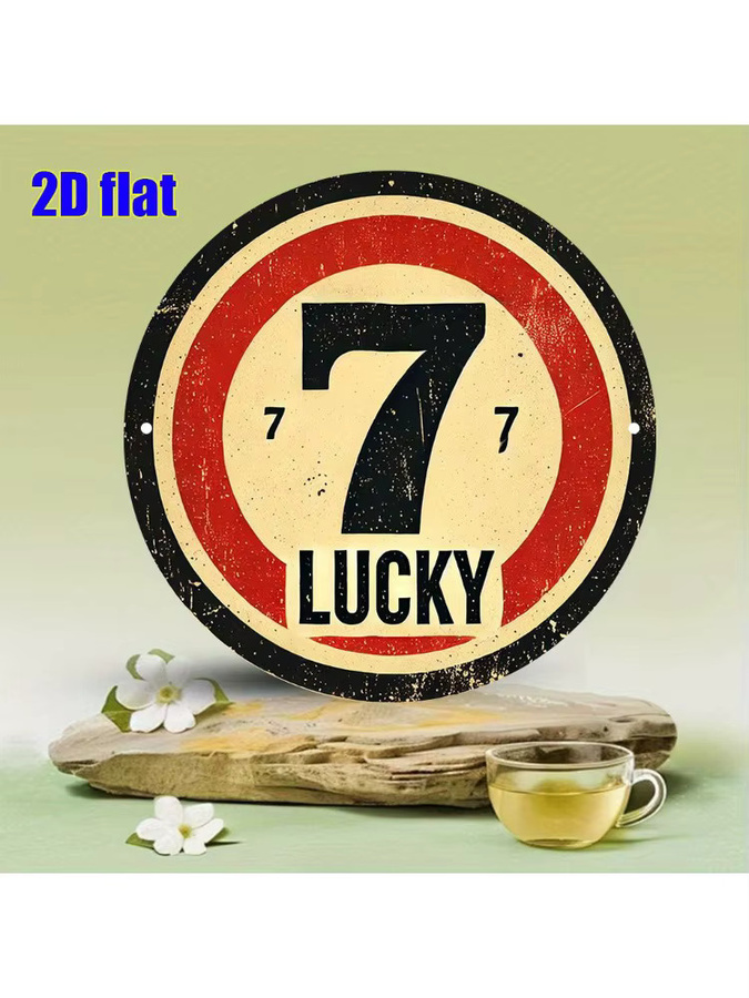 Potdemiel Vintage-Metallwandkunst Lucky Number Seven Rundes Aluminiumschild Rot Schwarz Durchmesser: 20 cm - Bild 5