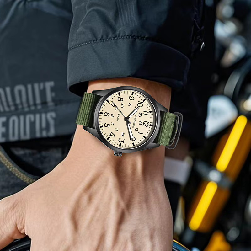 LIGE Chronograph, Quarz, Edelstahl, Textil/NATO, Herren, Grün - Bild 5