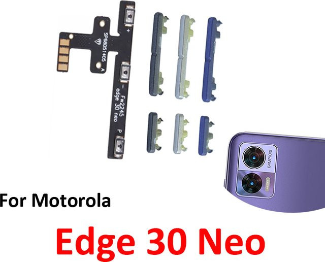 Motorola Moto Edge 30 Neo Ersatzteil Set: Ein/Aus- und Lautstärketasten als internes Flexkabel in Grau, Lila und Silber - Bild 1