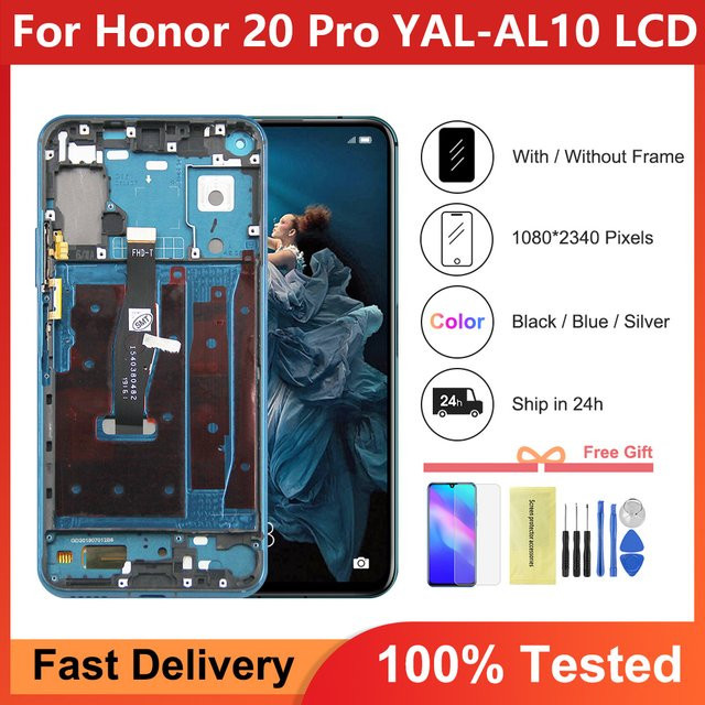 LCD-Touchscreen Ersatzdisplay mit Rahmen für Honor 20 Pro, 6.26 Zoll, Schwarz, Modell YAL-AL10 YAL-L41 - Bild 1