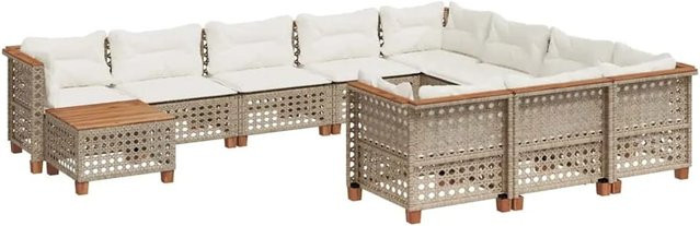vidaXL 11-teilige Garten-Sofagarnitur aus Poly-Rattan und Akazienholz in Beige und Cremeweiß - Bild 1