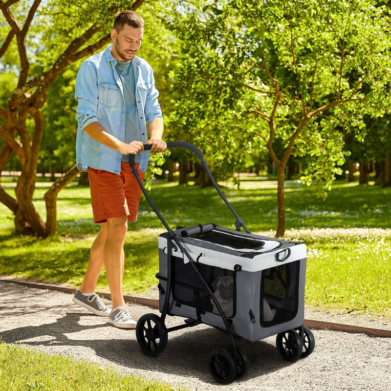 PawHut 2 in 1 Hundebuggy und Haustierwagen in Grau mit abnehmbarem Korb und Sicherheitsleinen für kleine und Miniaturhunde - Bild 2