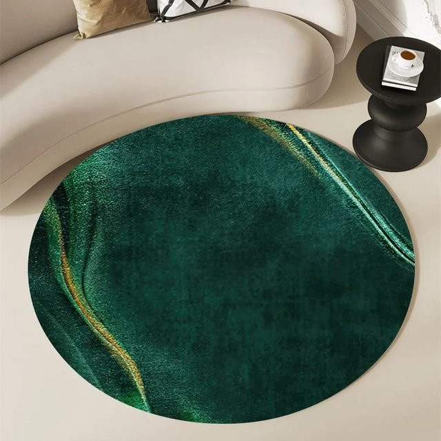 Runder Teppich BC-Warm Home in Grün-Gold und Schwarz-Marmor, modernes Design aus Polyester, Anti-Rutsch-Matte, Durchmesser: 40 cm - Bild 1