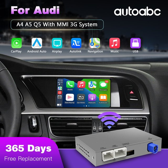 AUTOABC Kabelloses CarPlay und Android Auto Interface mit MMI 3G für Audi A4 B8, A5, Q5 und S5 (2009-2015) inklusive AirPlay, Mirror Link und Rückfahrkamera - Bild 1