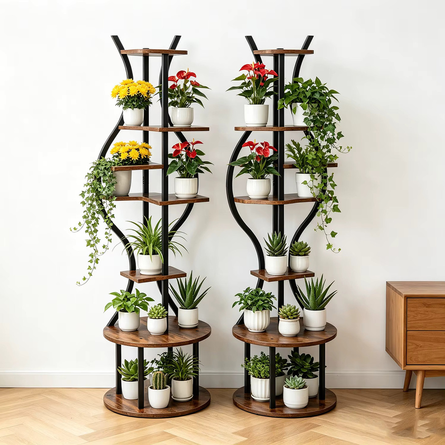 HiMISS 7-stufiges Eck-Pflanzenregal aus Metall in Matt, moderner Blumenständer für Wohnzimmer, Balkon und Terrasse, Höhe: 145 cm - Bild 2