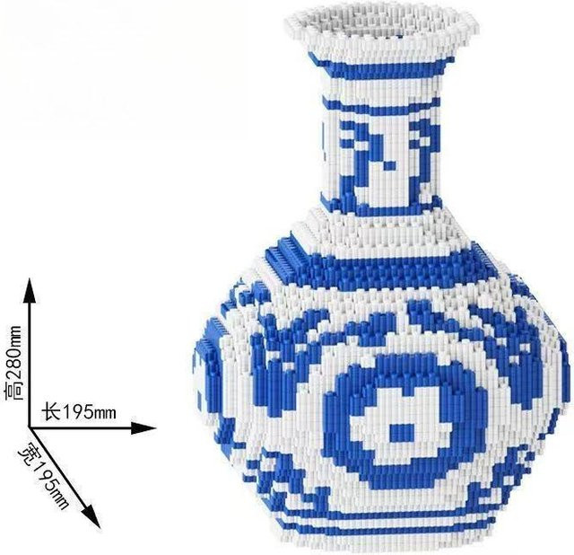 Fashnics Neuer Chinesischer Stil Blau-Weiß Porzellanvase Muster 3D Bärenmodell Baustein, Puzzle, ab 14 Jahren - Bild 1