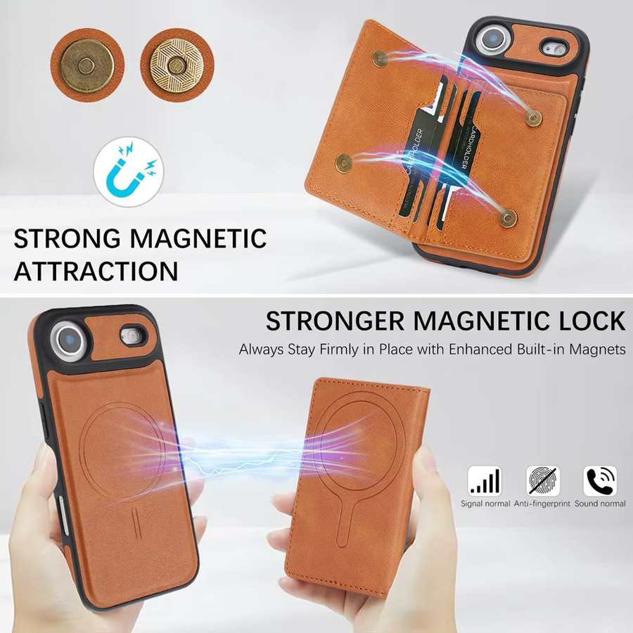 2-in-1 MagSafe Ledertasche für Apple iPhone mit 5 Karten-Slots, Grau - Bild 3