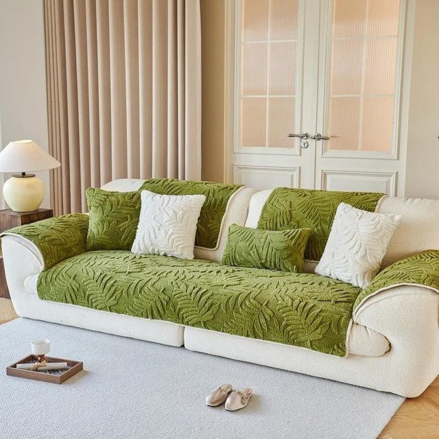 Warmes Jacquard Kissen mit Plüsch für dein Sofa, Grün, B/B: 45 x 45 cm - Bild 1