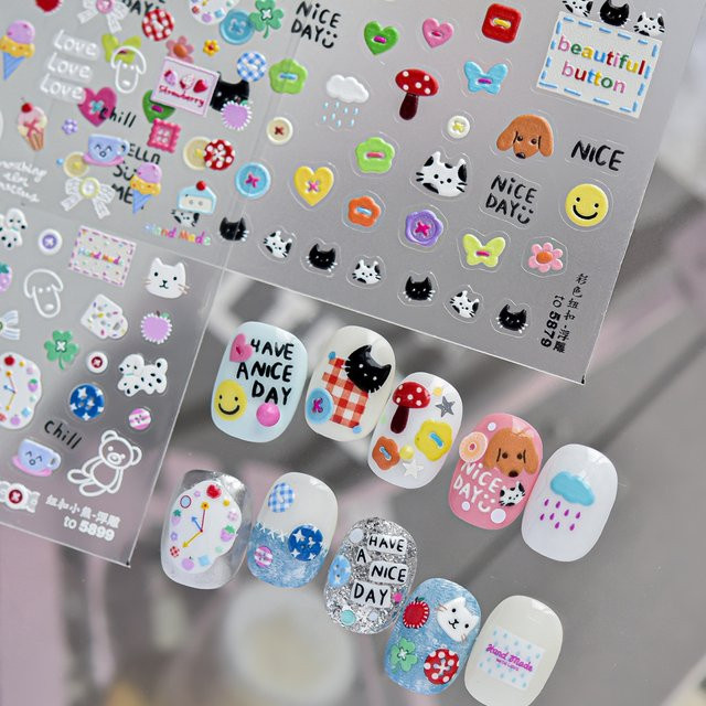 Rhstoe Nagelsticker, Cartoon-Tiergesicht, Mehrfarbig, Glänzend - Bild 1