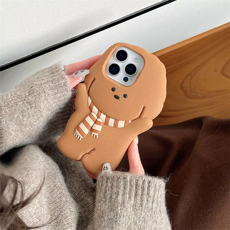 MUQGEW Kawaii 3D-Cartoon-Schal-Welpen Handyhülle aus weichem Silikon für iPhone 16, 15, 14, 13, 12 Pro Max Plus in Braun - Bild 3