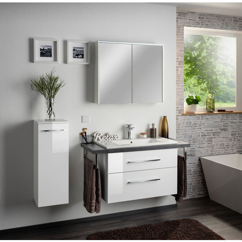 Fackelmann Spiegelschrank Denver mit LED-Beleuchtung und Softclose-Türen, Weiß/Grau, B/H/T: 80 x 68,5 x 16 cm - Bild 2