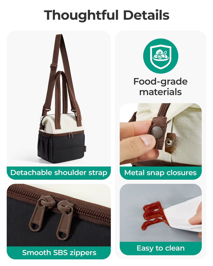 BAGSMART Isolierte Lunchtasche mit Schultergurt, tragbare Thermo-Kühltasche für Büro und Schule, Schwarz/Weiß - Bild 6