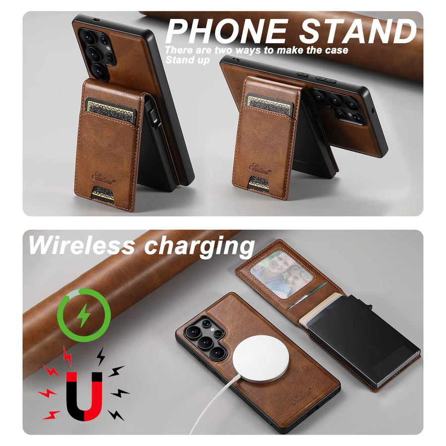 SUTENI Magnetische Drahtlose Lade Handyhülle aus PU Leder mit Kartenfach für Samsung Galaxy S26 Ultra, S25 Plus, S24 und S23 in Schwarz oder Braun - Bild 4