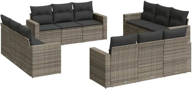 vidaXL 12-tlg. Garten-Sofagarnitur aus Polyrattan in Grau mit Kissen und Metallgestell - Bild 1