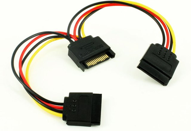 SATA 1 auf 2 Splitter Kabel in Schwarz für Computer und Festplatten (HDD) als Y-Form Netzteilkabel - Bild 1