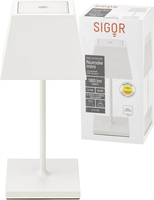 Sigor Nuindie MINI LED Akku Tischleuchte FlexMood eckig in Weiß mit IP54 Schutz und Touch-Bedienung - Bild 1