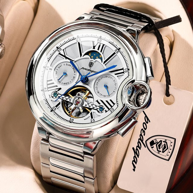 POEDAGAR Armbanduhr Automatik, Edelstahl, Datum, Wochentag, Herren - Bild 1