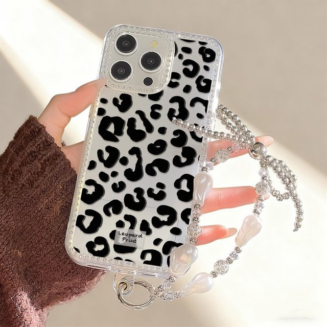 Stoßfeste Leopard Diamond Handyhülle für iPhone mit Lanyard, Transparent/Multicolour - Bild 1