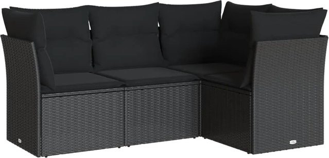 vidaXL 4-tlg Garten-Sofagarnitur in L-Form aus schwarzem PE-Rattan mit Sitzkissen und Rückenkissen - Bild 1