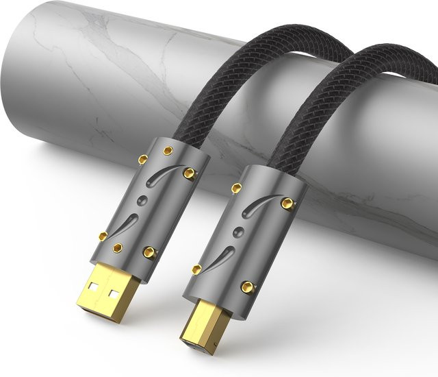 Viborg UC01 High-End USB 2.0 Audiokabel mit versilbertem OFC und vergoldeten Kontakten, USB A auf B für DAC Decoder, Schwarz - Bild 1