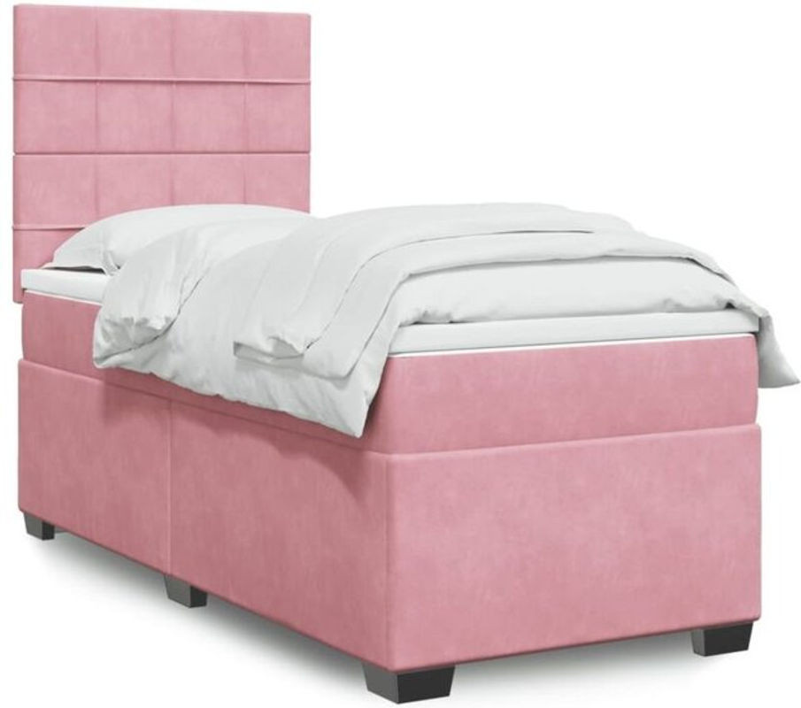 vidaxl Boxspringbett mit Matratze aus Samt in Rosa und Weiß, B/T/H: 100 x 200 x 140,5 cm - Bild 1