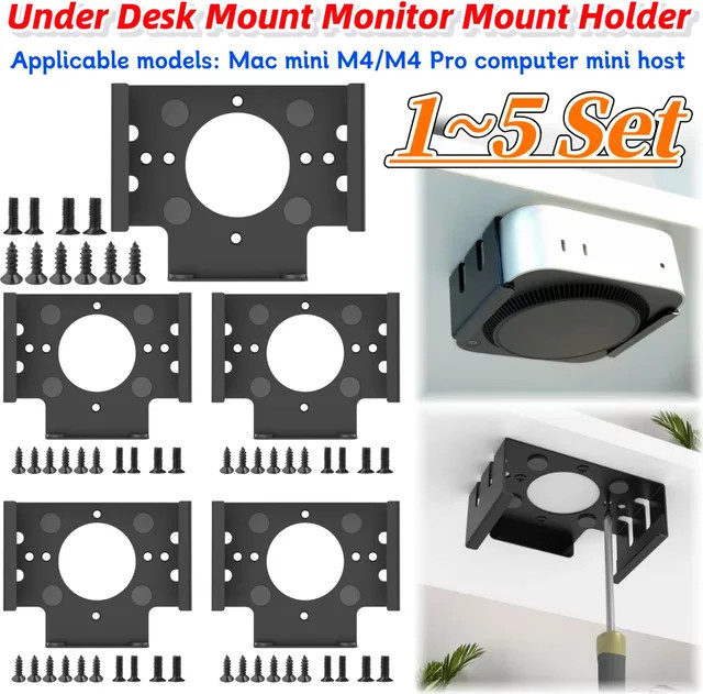 Metallhalterung für Apple Mac Mini M4 und M4 Pro 2024, Untertisch-Monitorhalterung Set aus Metall - Bild 1