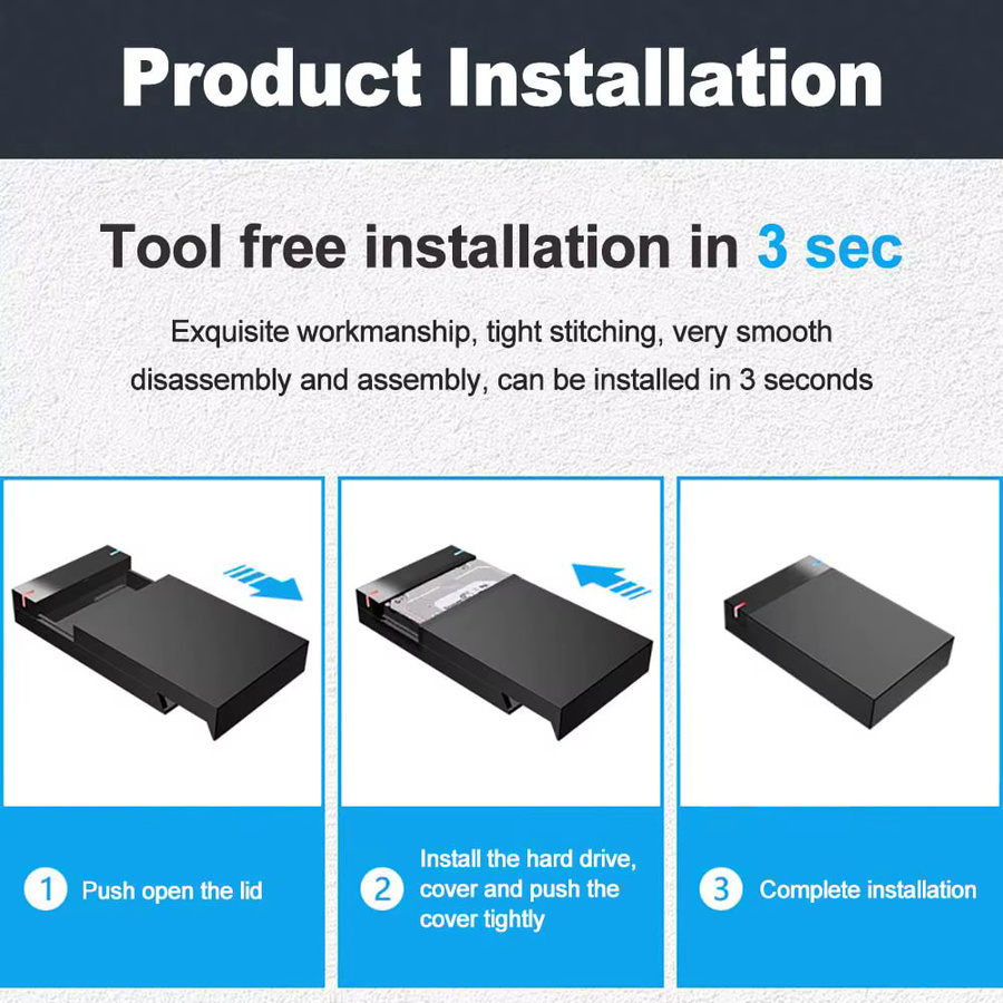 Kebidumei USB 3.0 HDD-Gehäuse für 2,5 und 3,5 Zoll SATA Festplatten, Externer Festplattenadapter mit 5Gbps, Schwarz - Bild 4