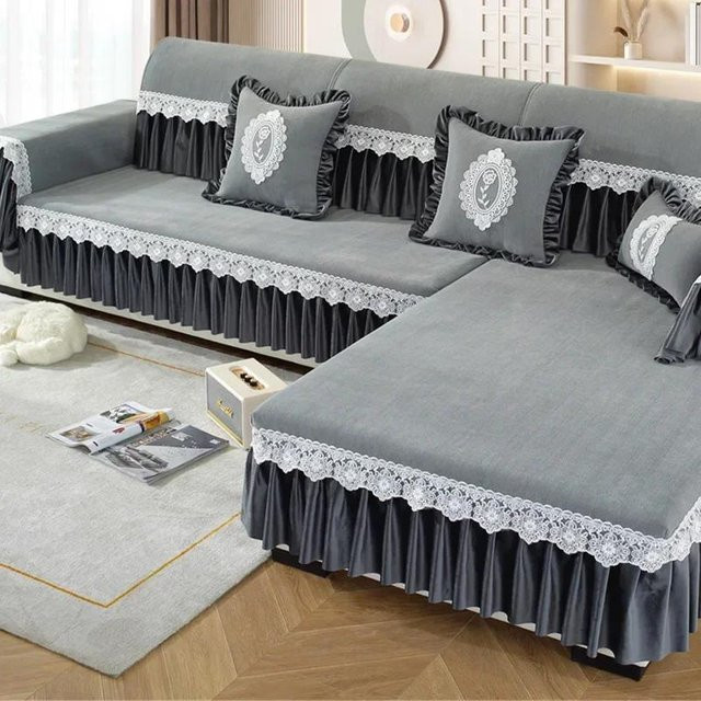 Luxus Chenille Sofakissenbezug Rutschfest, Farbe: Grau, B/T/H: 45 x 45 x 45 cm - Bild 1