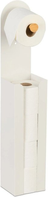 Relaxdays Toilettenpapierhalter aus Bambus in Weiß, freistehend 2 in 1, H x B x T: 66 x 12 x 11 cm - Bild 1