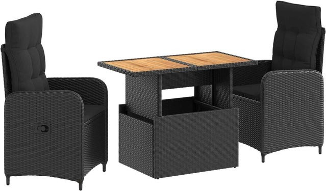 vidaXL Outdoortisch-Set aus Polyrattan und Akazienholz in Schwarz, 3-teilig - Bild 1