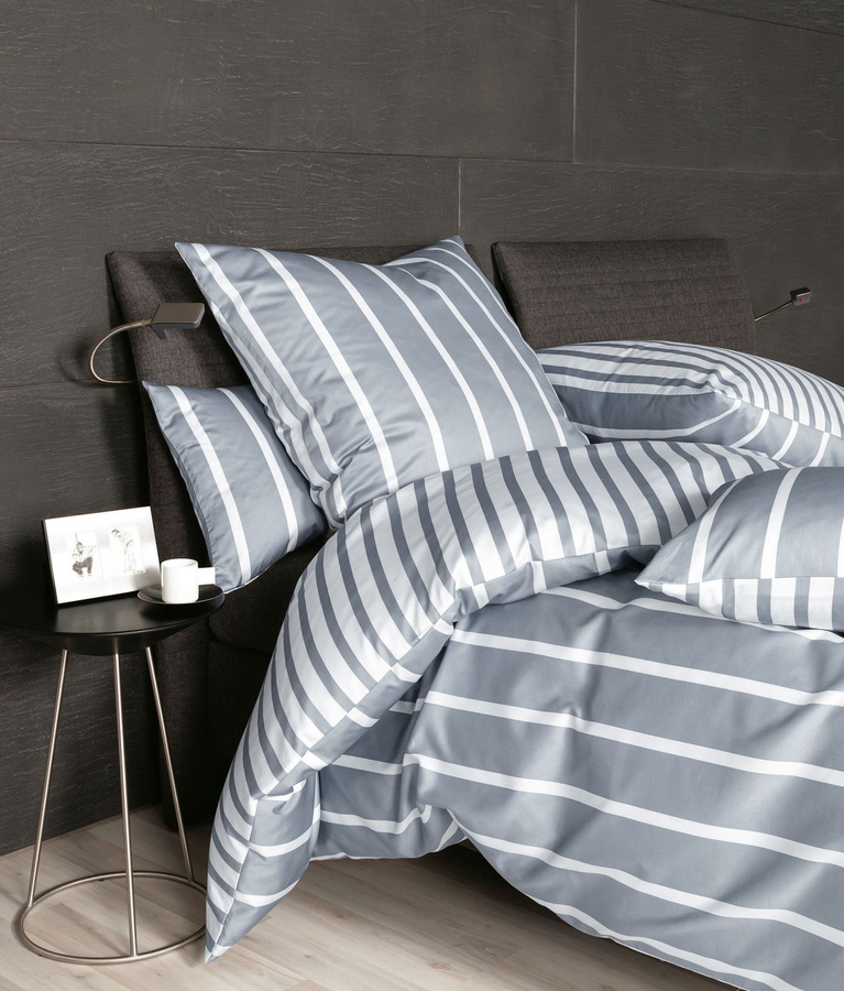 Janine Bettwäsche Modern Classic Streifenlook aus Mako-Satin in Grau, B/H: 135 x 200 cm - Bild 1