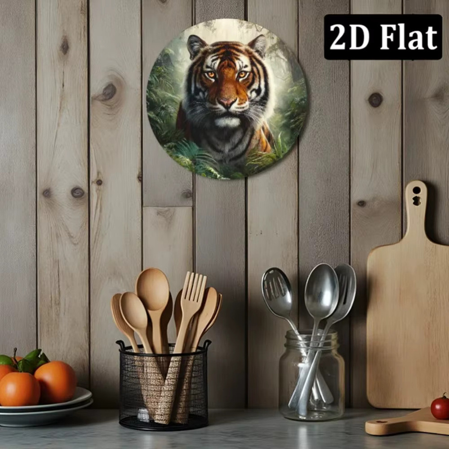 CIFBUY Tiger Willkommensschild aus Aluminium-Metall, Modernes Wanddekor mit Animal-Print für Innen und Außen, B/H: 20,32 x 20,32 cm, Mehrfarbig - Bild 5