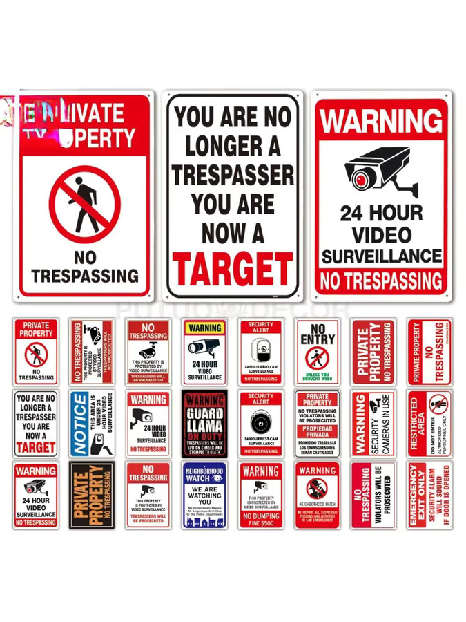 Warnschild No Trespassing und Videoüberwachung von Potdemiel aus Metall, Wanddeko für Hof und Heim, Breite: 20 cm, Höhe: 20 cm - Bild 2