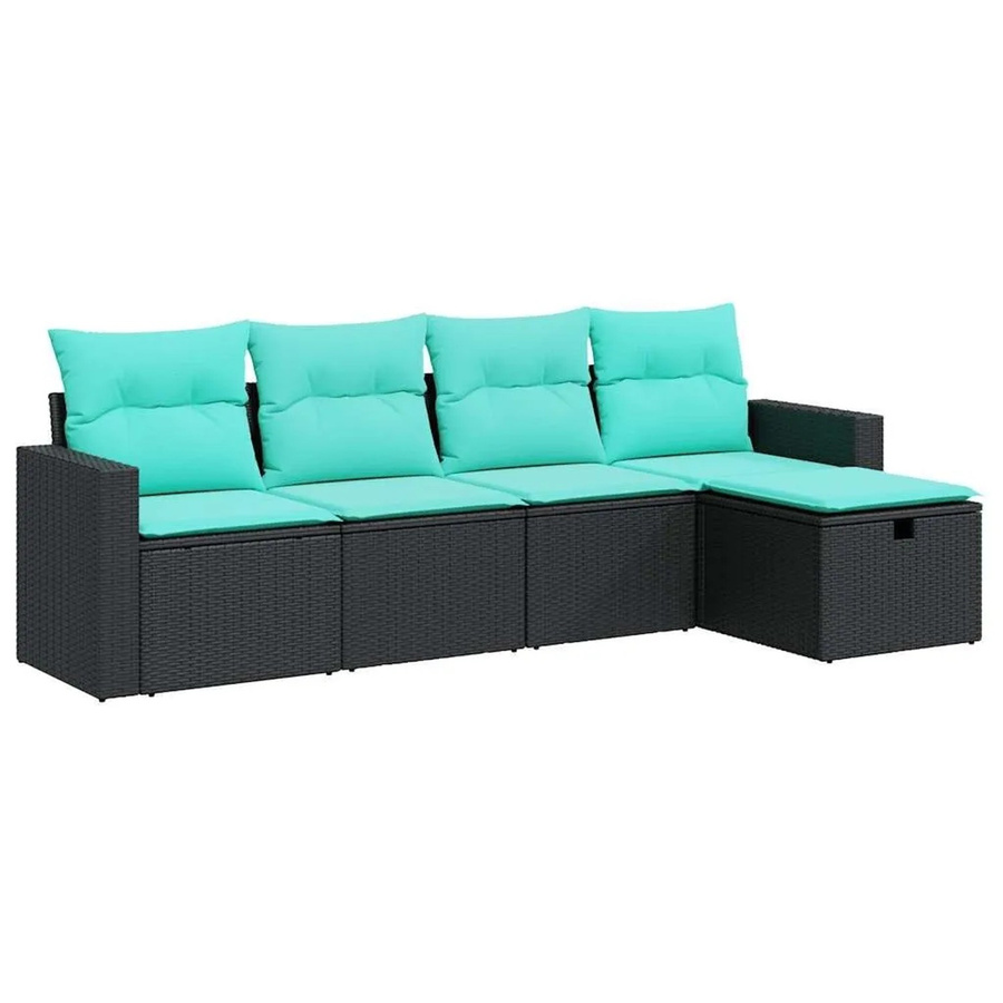 vidaXL 5-teilige Garten-Sofagarnitur in L-Form aus Poly-Rattan mit blauen Kissen und Metallgestell, Schwarz - Bild 2