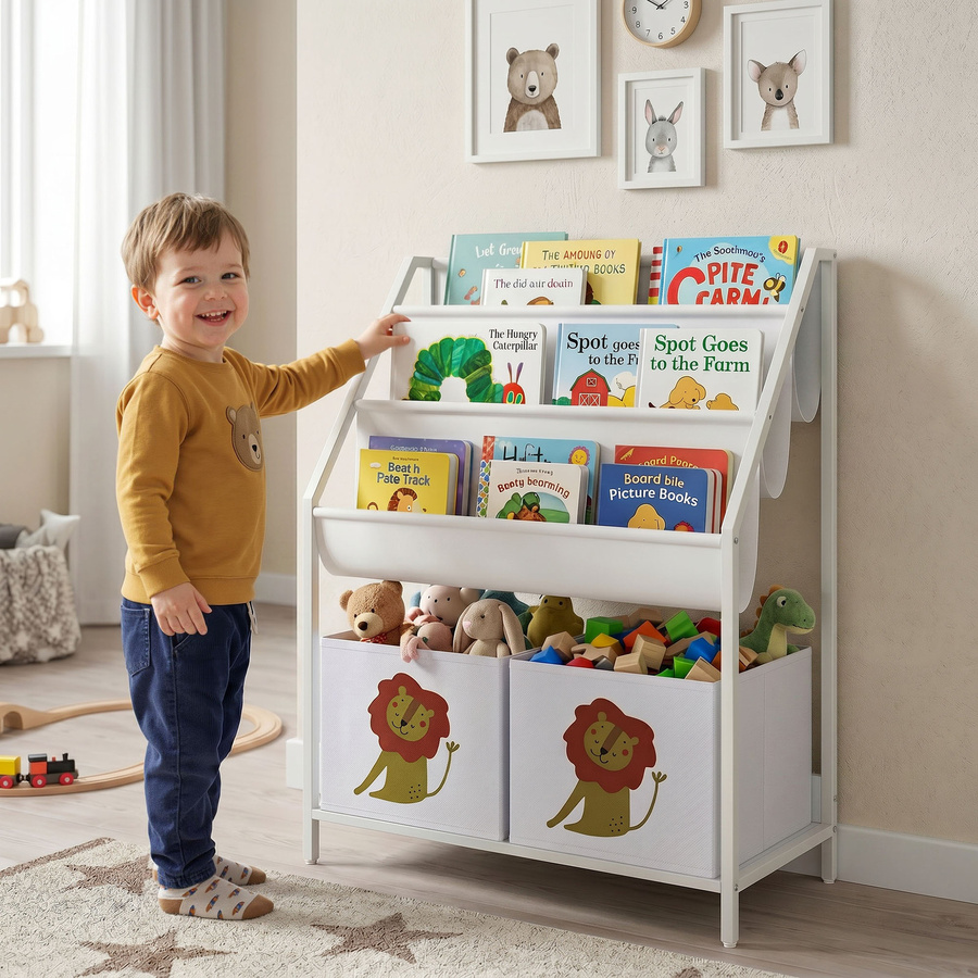 AIYAPLAY Bücherregal für Kinder mit 2 offenen Fächern und 3 Hängeregalen, Spielzeugregal für das Kinderzimmer in Weiß, B: 60 cm, T: 30 cm, H: 76 cm - Bild 2