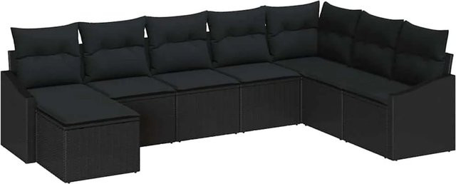 vidaXL Garten-Sofa-Set 8-teilig in Schwarz aus Poly-Rattan mit Polsterung und Stahlgestell - Bild 1