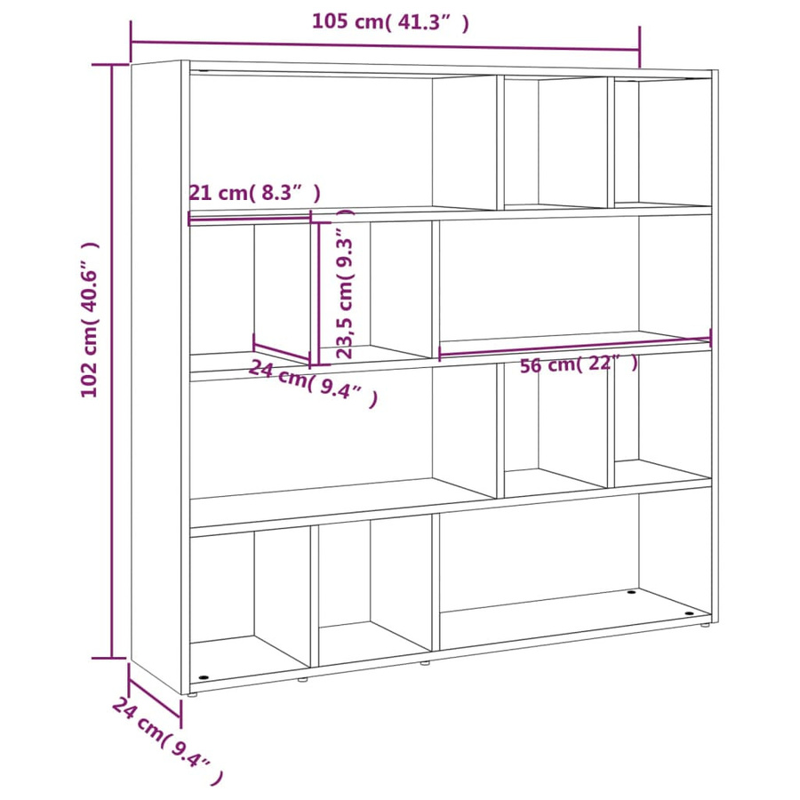 vidaXL Bücherregal Raumteiler Sonoma Grau B/T/H: 105 x 24 x 102 cm - Bild 3