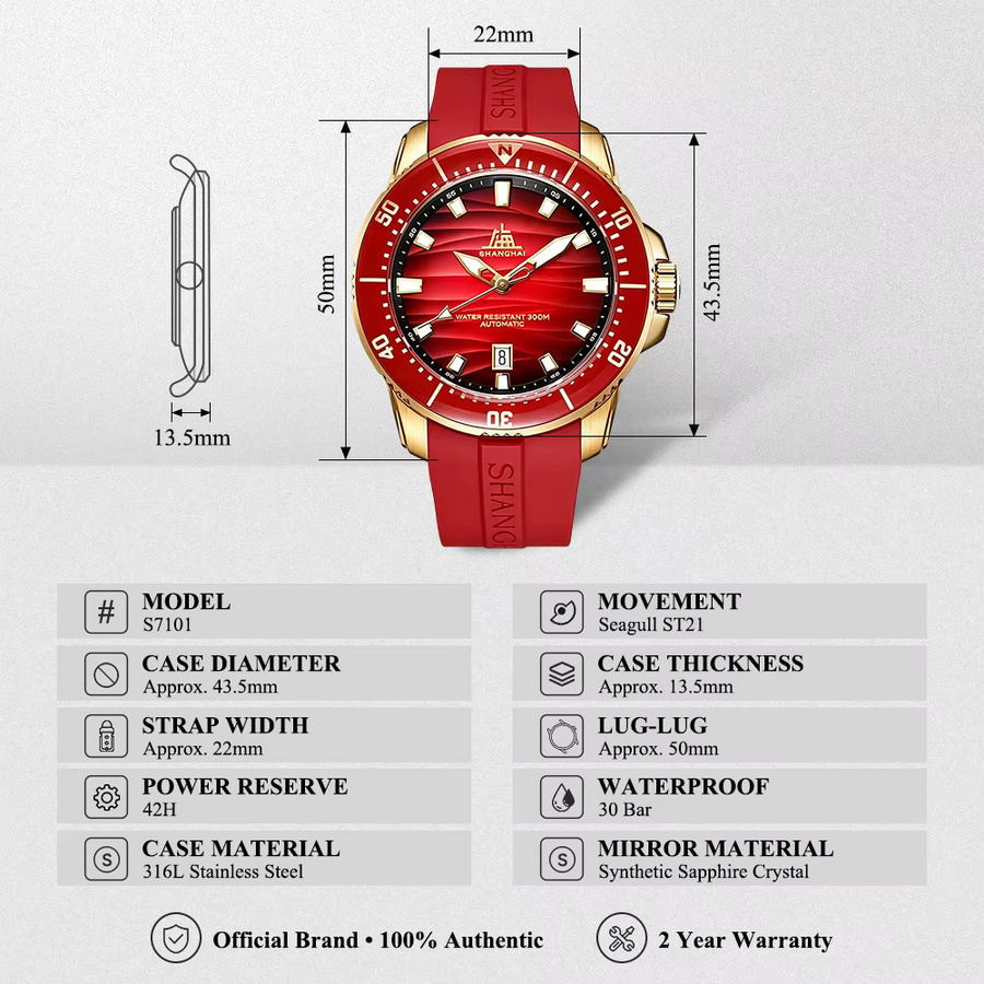 Shanghai Watch Taucheruhr, Automatik, Edelstahl, 43,6 mm, Herren - Bild 6
