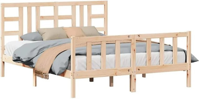 vidaXL Massivholzbett aus Kiefernholz in Braun, rustikal, ohne Matratze, B/T/H: 160 x 200 x 165,5 cm - Bild 1