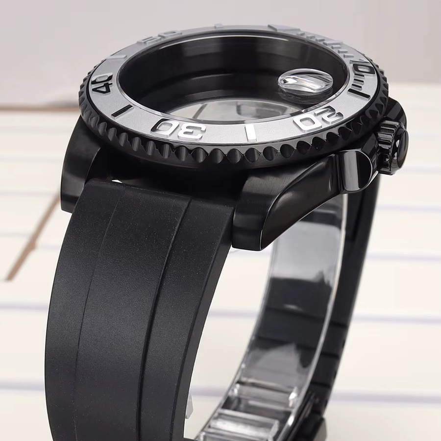Fanya losch Uhrengehäuse, 40 mm, Herren, Schwarz, Kautschukarmband, Saphirglas - Bild 4