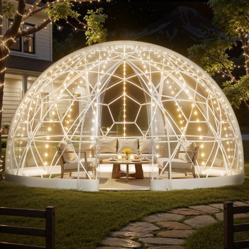 VEVOR Gartenkuppel Transparentes Blasenzelt mit Fenster aus PVC und verzinktem Stahl, Geodätisches Kuppelgewächshaus für Garten, Terrasse oder Party, B: 457 cm, H: 290 cm - Bild 1