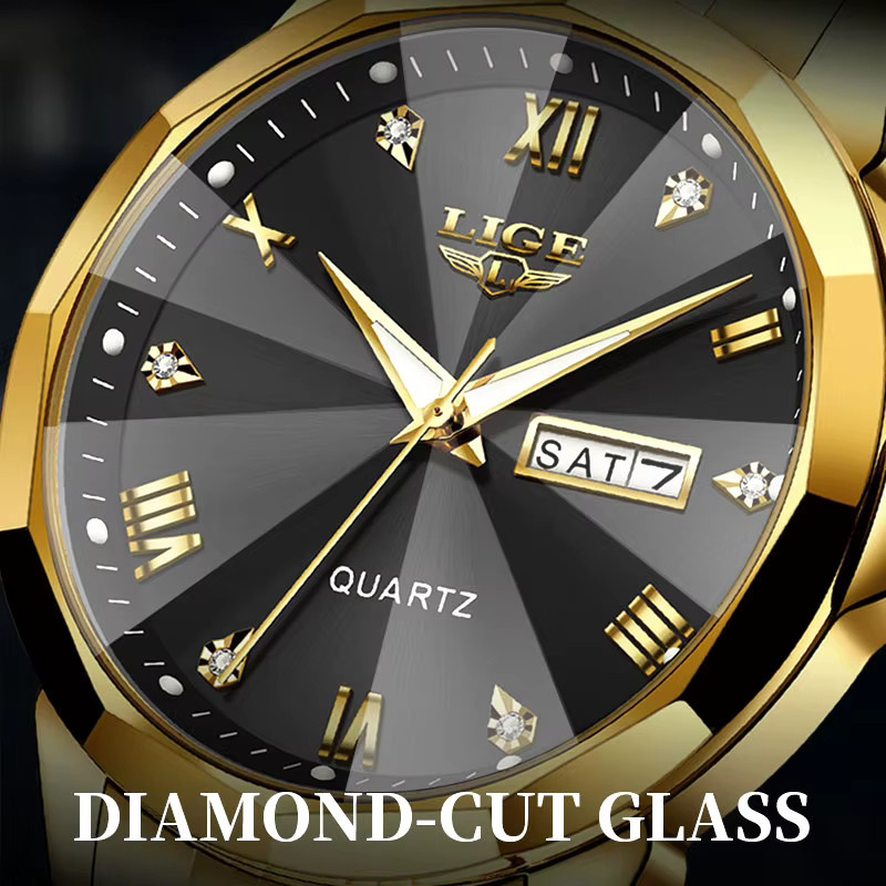 LIGE Armbanduhr Quarz, Edelstahl, Gold, Schwarz, Herren - Bild 6