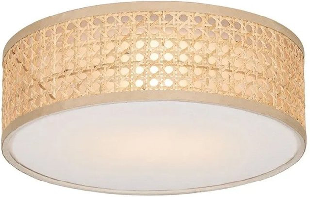 QAZQA Orientalische Deckenleuchte in Trommelform aus Rattan und Leinen, Beige, Durchmesser: 30 cm - Bild 1