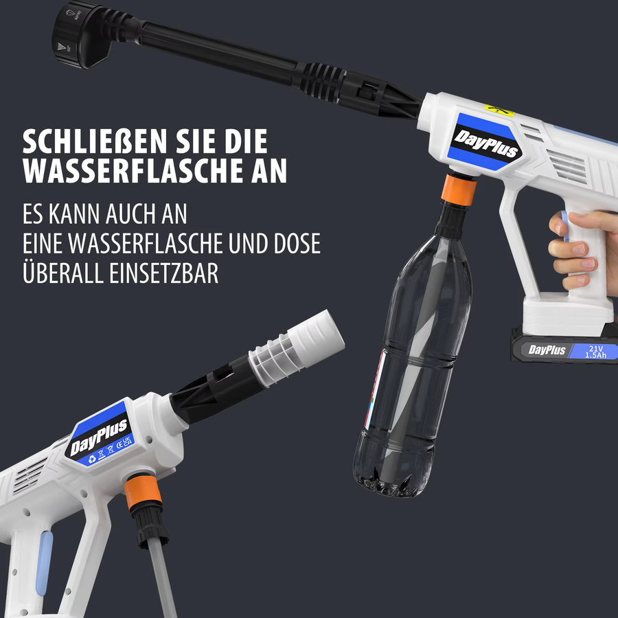 BRIEFNESS Akku Hochdruckreiniger 21V mit 2 Akkus und Schnellladegerät, 300 Bar tragbarer Reiniger für Auto und Garten mit Schaumdüse, Filterkorb und 5m Wasserschlauch - Bild 5